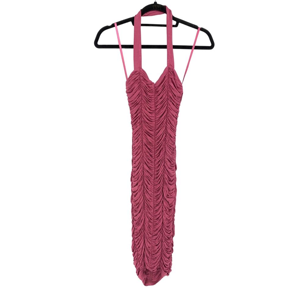 Jump Apparel Ruched Party Dress Womens Sz Small Halter Neck Rose Pink